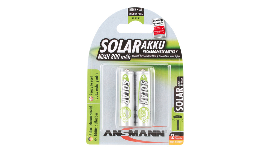 Ansmann NiMH-Akku- Mignon Solar maxE AA 800 mAh- vorgeladen 2er-Pack