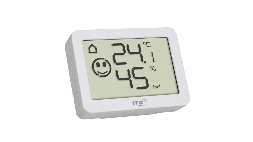 TFA Thermo-Hygrometer mit Smiley-Klimakomfortanzeige- Raumtemperatur- Luftfeuchte (rH)- weiss